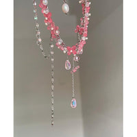 Thumbnail for Sweet Glass Flower Beaded Crystal Tassel Choker Necklace - ArtGalleryZen