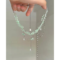 Thumbnail for Sweet Glass Flower Beaded Crystal Tassel Choker Necklace - ArtGalleryZen