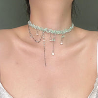 Thumbnail for Sweet Glass Flower Beaded Crystal Tassel Choker Necklace