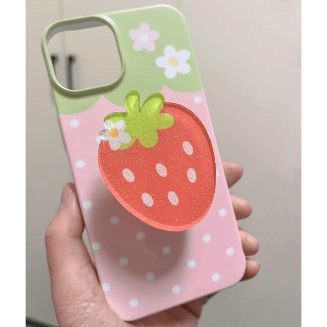 Sweet Glitter Strawberry Narutomaki Phone Stand iPhone Case - ArtGalleryZen