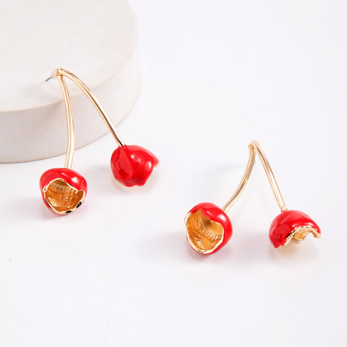 Sweet Gold Plated Cherry Dangle Earrings - ArtGalleryZen