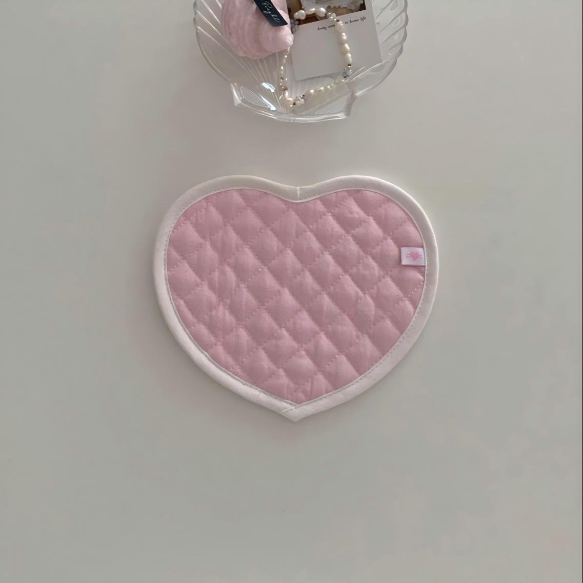 Sweet Handmade Heart Polka Dots Fabric Coaster - ArtGalleryZen