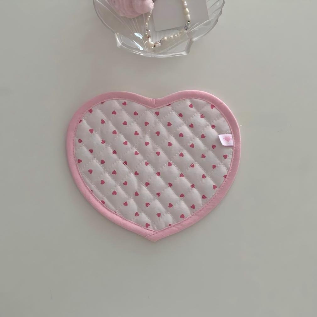Sweet Handmade Heart Polka Dots Fabric Coaster - ArtGalleryZen