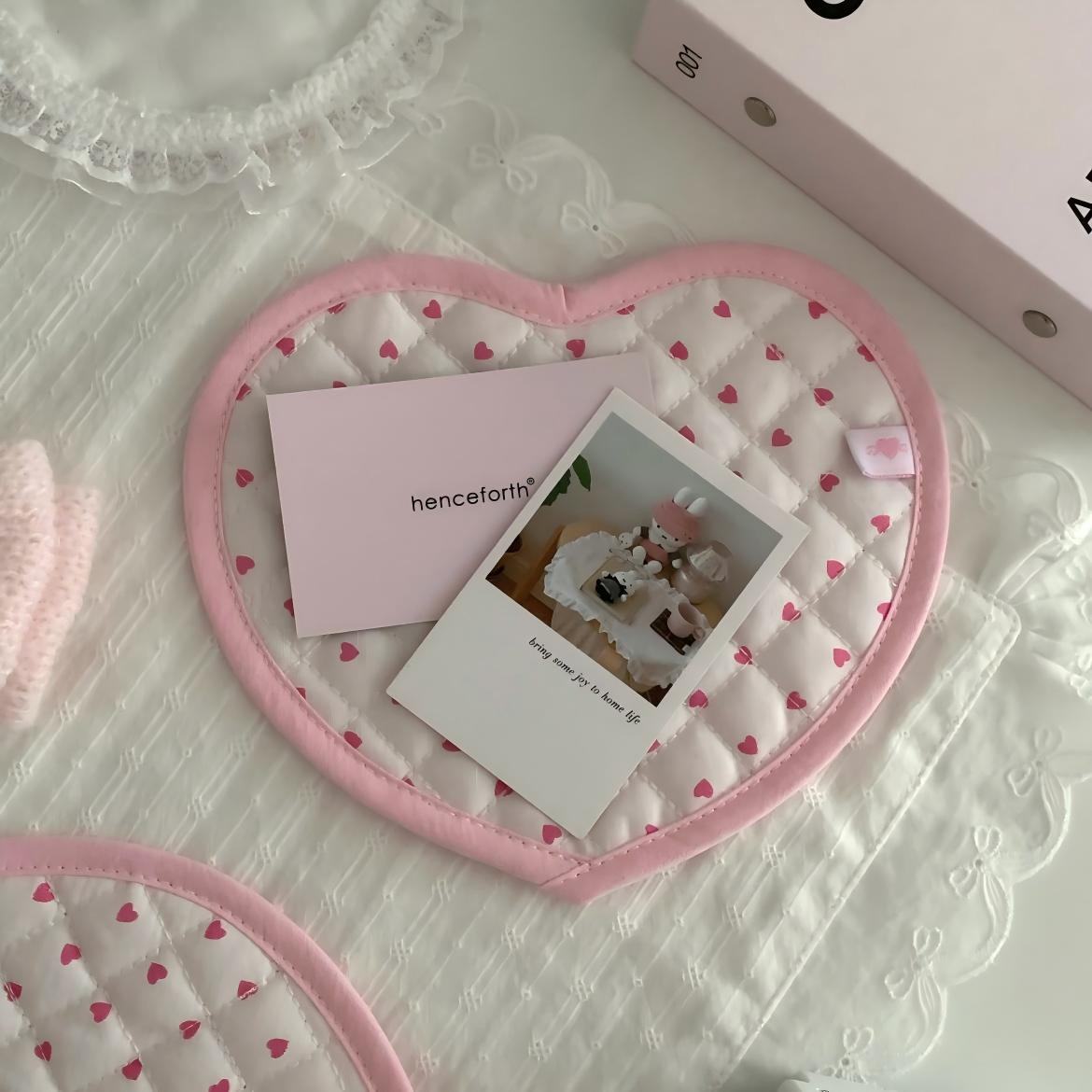 Sweet Handmade Heart Polka Dots Fabric Coaster - ArtGalleryZen