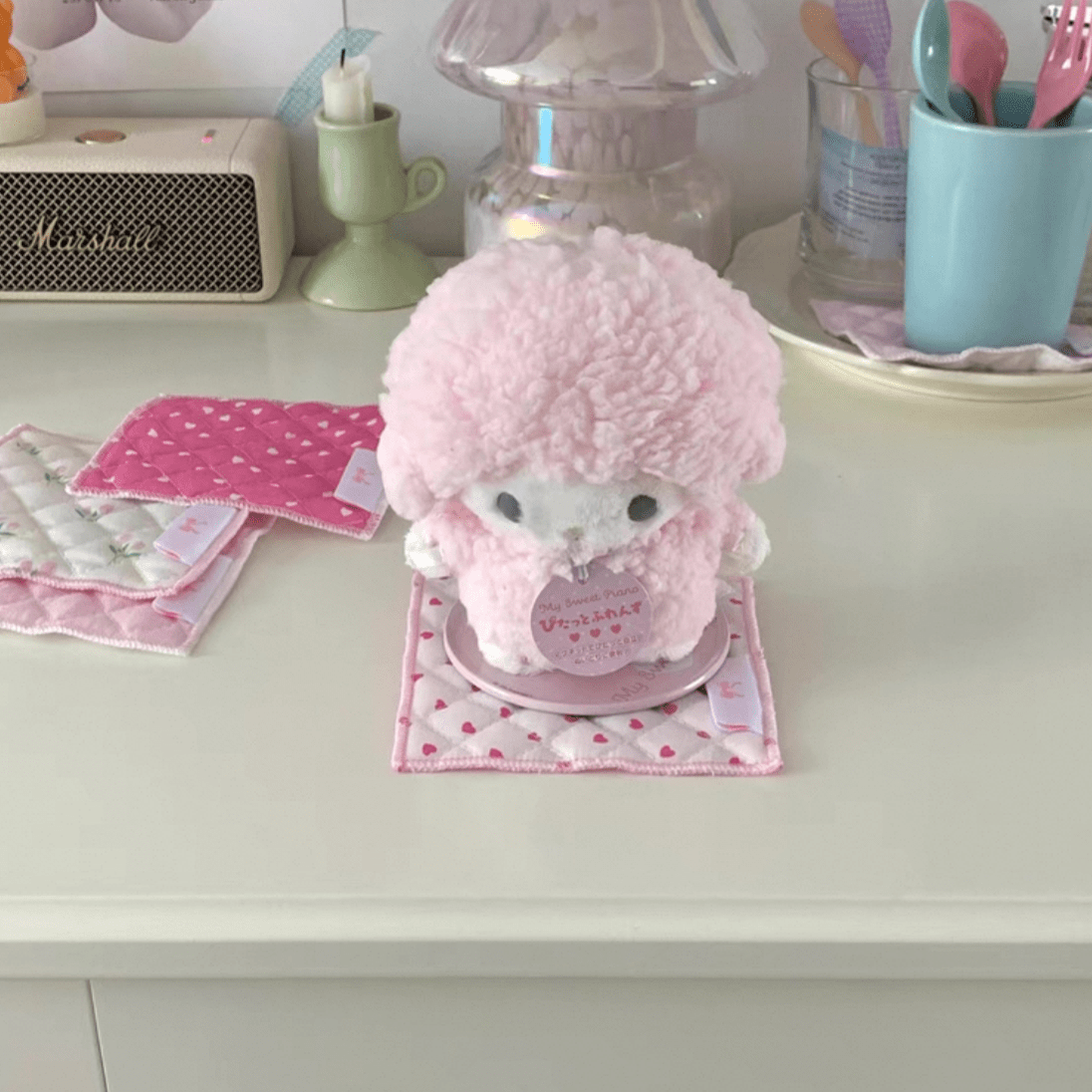 Sweet Handmade Heart Tulip Square Coaster - ArtGalleryZen