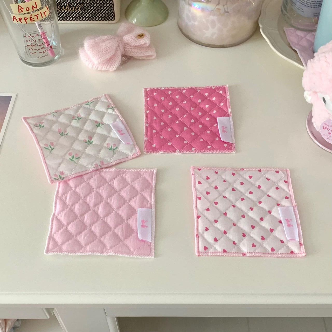 Sweet Handmade Heart Tulip Square Coaster - ArtGalleryZen