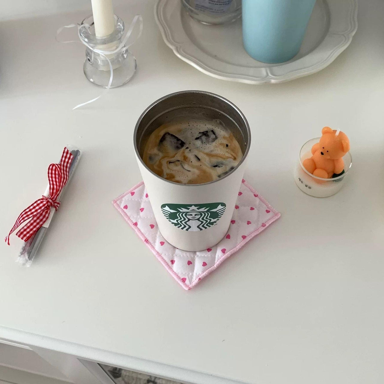 Sweet Handmade Heart Tulip Square Coaster - ArtGalleryZen