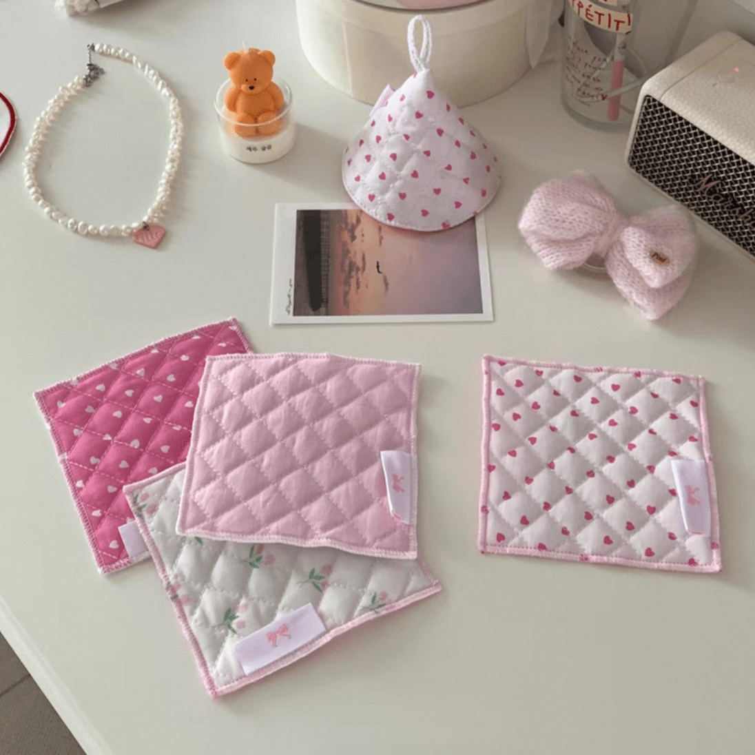 Sweet Handmade Heart Tulip Square Coaster - ArtGalleryZen