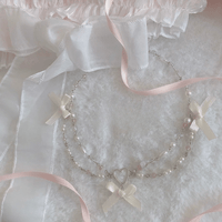 Thumbnail for Sweet Layered Bowknot Heart Charm Pearl Chain Necklace - ArtGalleryZen