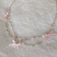 Thumbnail for Sweet Layered Bowknot Heart Charm Pearl Chain Necklace - ArtGalleryZen
