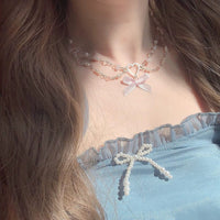 Thumbnail for Sweet Layered Bowknot Heart Charm Pearl Chain Necklace