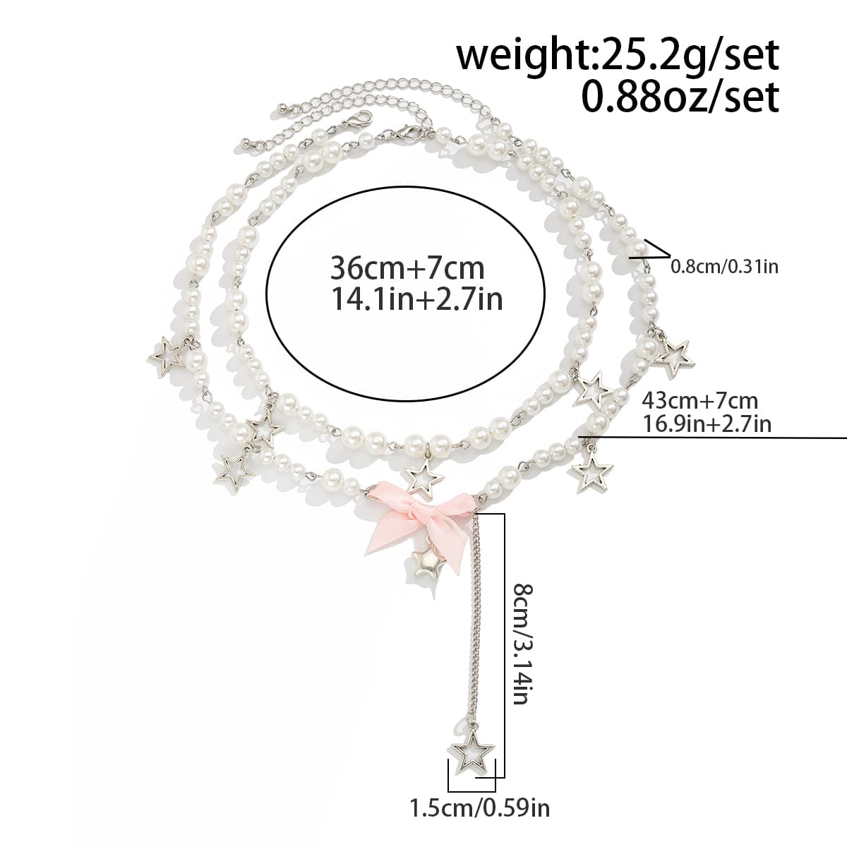 Sweet Layered Bowknot Star Tassel Pearl Chain Y Necklace Set - ArtGalleryZen