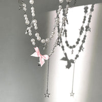 Thumbnail for Sweet Layered Bowknot Star Tassel Pearl Chain Y Necklace Set - ArtGalleryZen