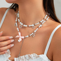 Thumbnail for Sweet Layered Bowknot Star Tassel Pearl Chain Y Necklace Set