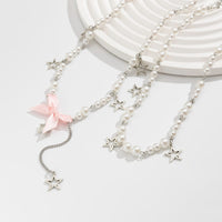 Thumbnail for Sweet Layered Bowknot Star Tassel Pearl Chain Y Necklace Set