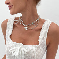 Thumbnail for Sweet Layered Shell Bowknot Charm Agate Pearl Chain Necklace - ArtGalleryZen