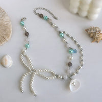 Thumbnail for Sweet Layered Shell Bowknot Charm Agate Pearl Chain Necklace - ArtGalleryZen