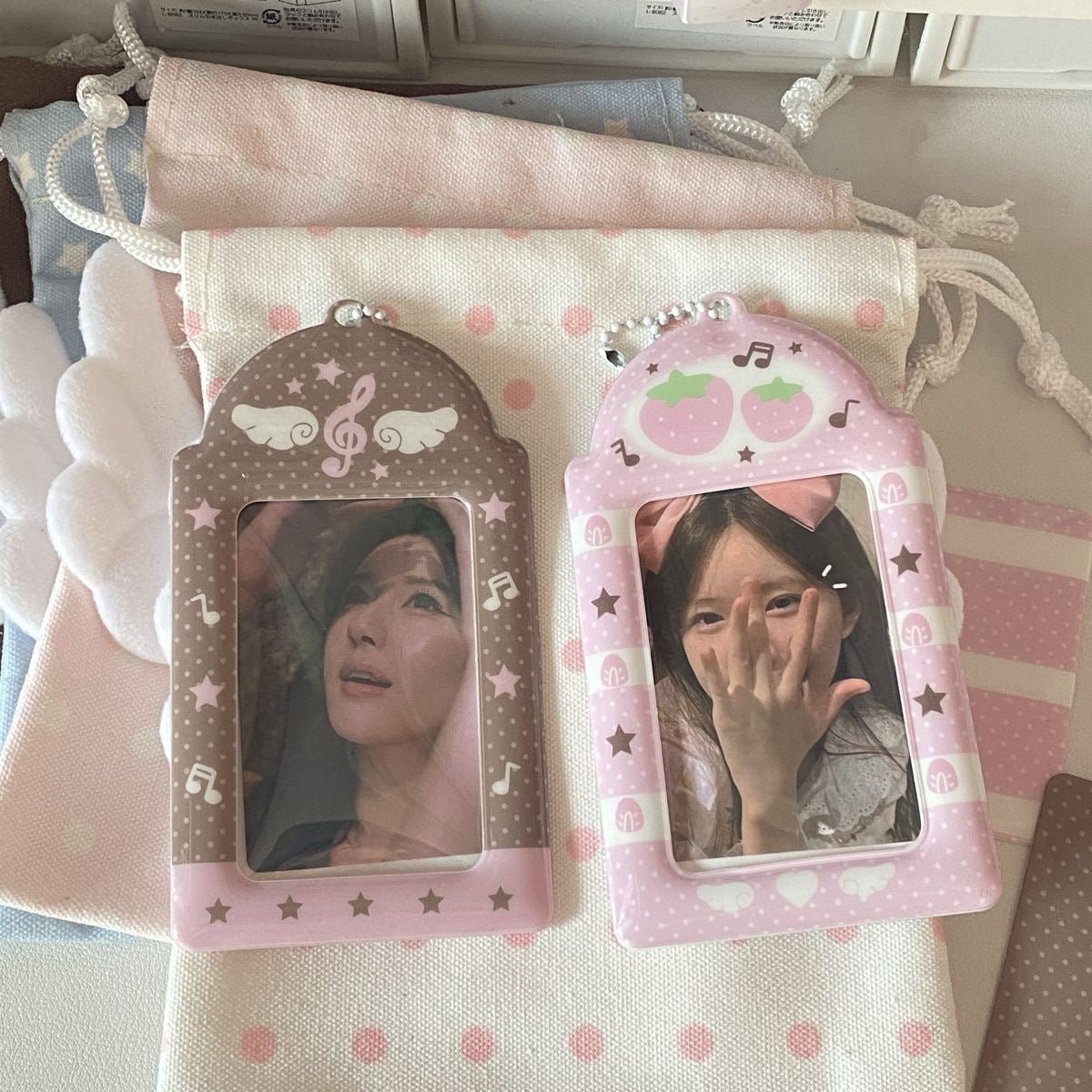 Sweet Note Angel Wing Strawberry Kpop Keychain Photocard Holder - ArtGalleryZen