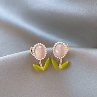 Thumbnail for Sweet Pearl Inlaid Cat's Eye Stone Tulip Earrings