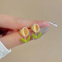 Thumbnail for Sweet Pearl Inlaid Cat's Eye Stone Tulip Earrings