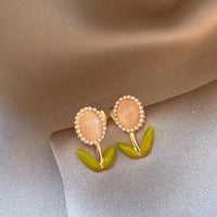 Thumbnail for Sweet Pearl Inlaid Cat's Eye Stone Tulip Earrings - ArtGalleryZen