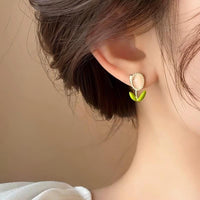 Thumbnail for Sweet Pearl Inlaid Cat's Eye Stone Tulip Earrings - ArtGalleryZen