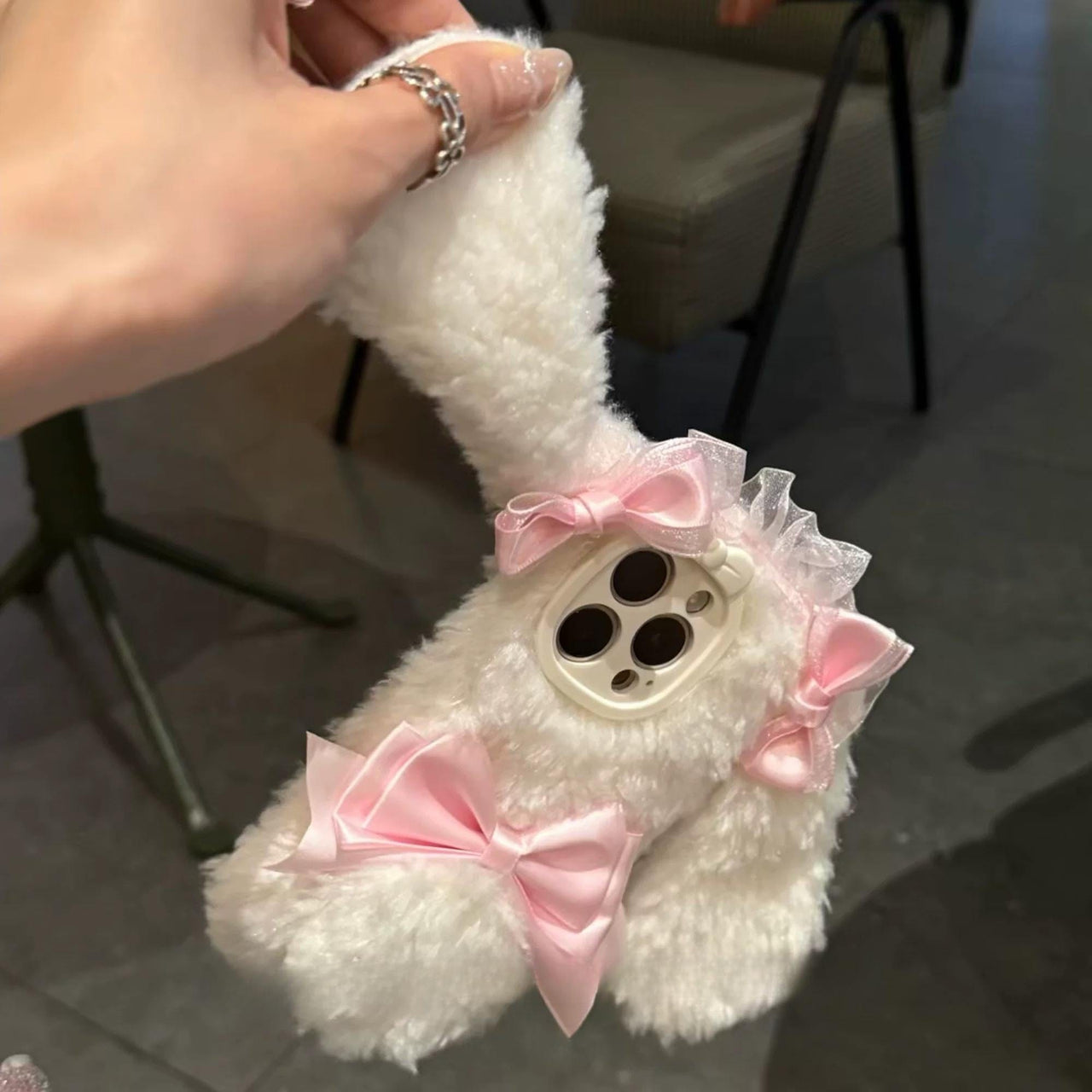 Sweet Pink Bowknot Plush Bunny iPhone Case