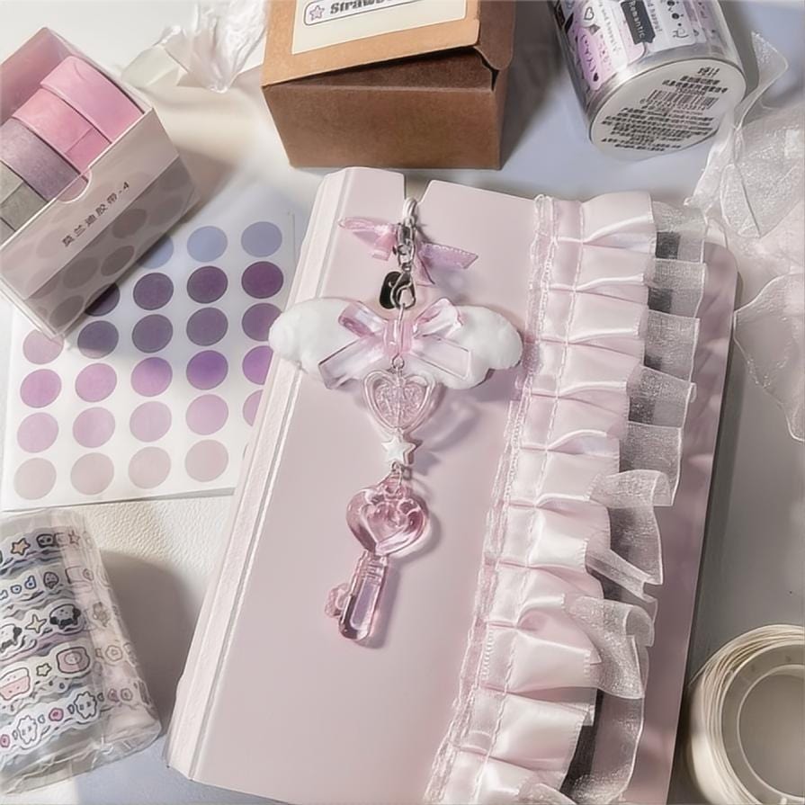 Sweet Pink Bowknot Wing Heart Star Keychain Phone Strap - ArtGalleryZen
