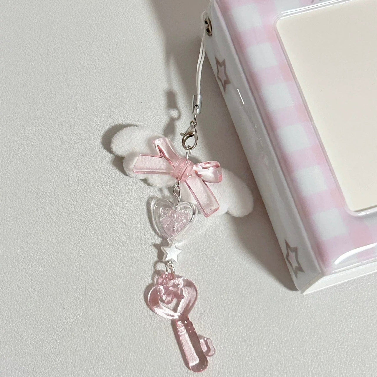 Sweet Pink Bowknot Wing Heart Star Keychain Phone Strap - ArtGalleryZen