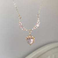 Thumbnail for Sweet Pink Crystal Heart Pendant CZ Inlaid Necklace