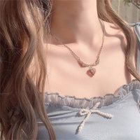 Thumbnail for Sweet Pink Crystal Heart Pendant CZ Inlaid Necklace