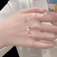 Thumbnail for Sweet Pink Crystal Pendant Enamel Butterfly Necklace - ArtGalleryZen