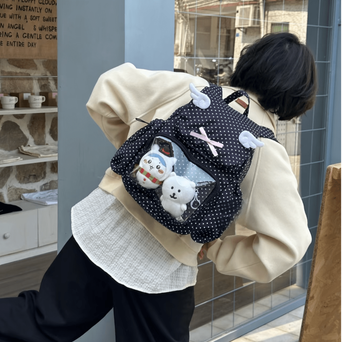 Sweet Polka Dots Angel Kpop Fan Display Backpack - ArtGalleryZen