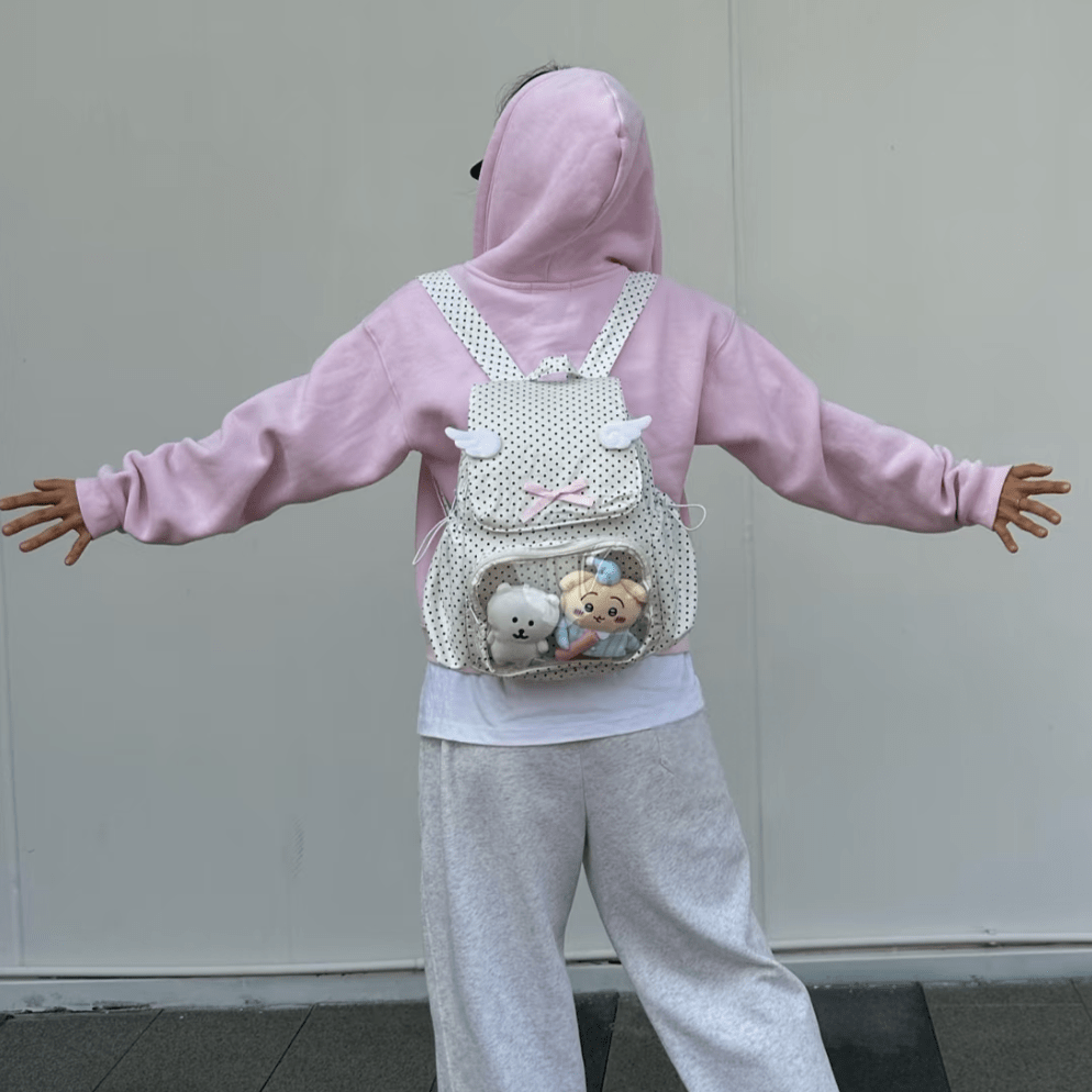 Sweet Polka Dots Angel Kpop Fan Display Backpack - ArtGalleryZen