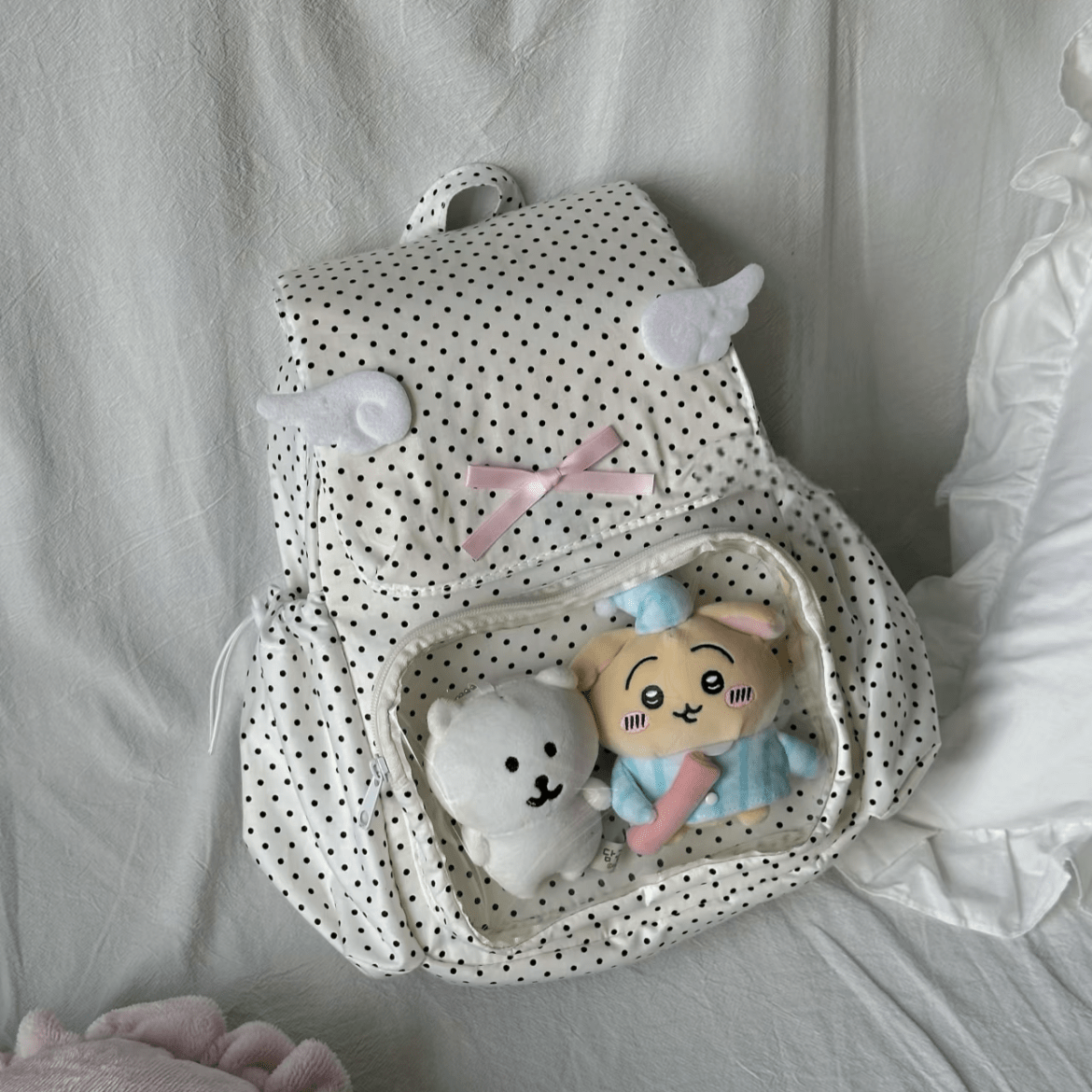Sweet Polka Dots Angel Kpop Fan Display Backpack - ArtGalleryZen