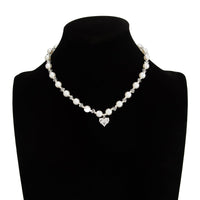 Thumbnail for Sweet Rhinestone Heart Pendant Pearl Seed Beaded Choker Necklace - ArtGalleryZen