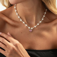 Thumbnail for Sweet Rhinestone Heart Pendant Pearl Seed Beaded Choker Necklace - ArtGalleryZen