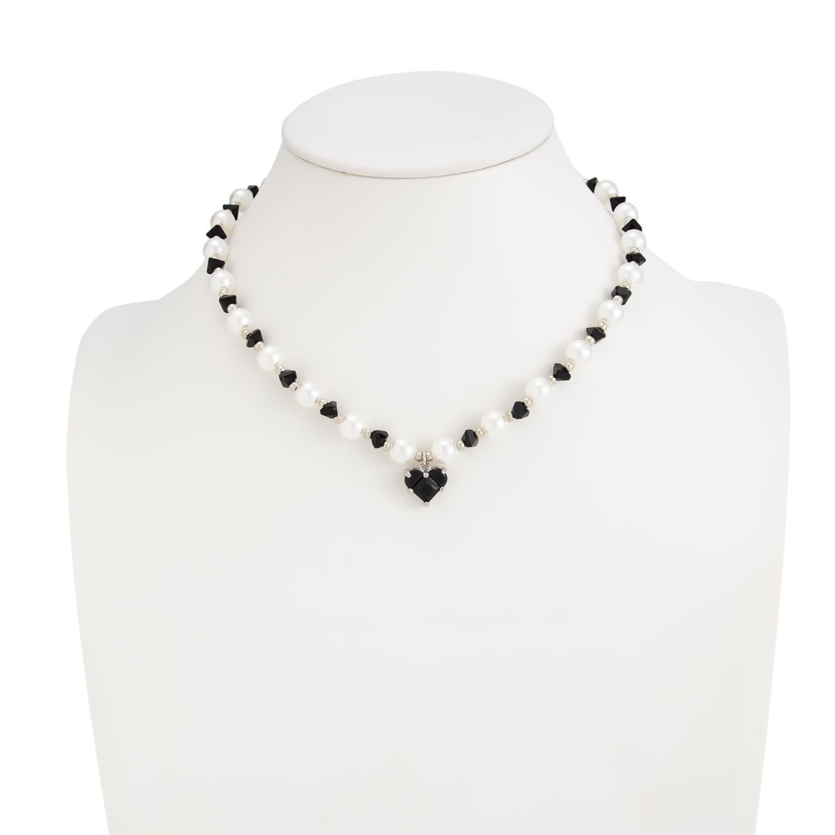 Sweet Rhinestone Heart Pendant Pearl Seed Beaded Choker Necklace - ArtGalleryZen