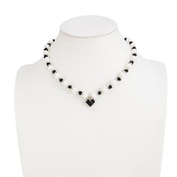 Thumbnail for Sweet Rhinestone Heart Pendant Pearl Seed Beaded Choker Necklace - ArtGalleryZen