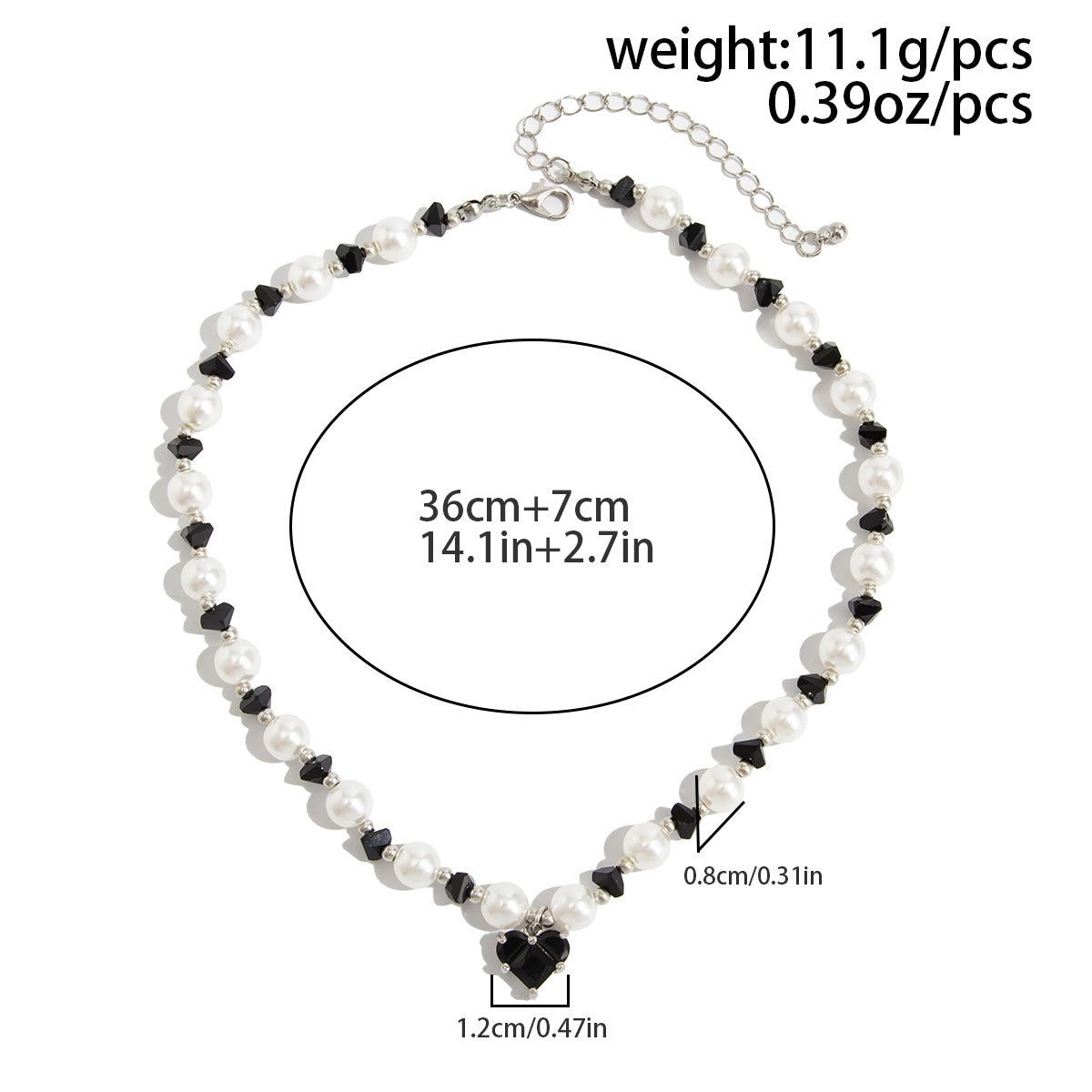 Sweet Rhinestone Heart Pendant Pearl Seed Beaded Choker Necklace - ArtGalleryZen