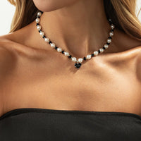 Thumbnail for Sweet Rhinestone Heart Pendant Pearl Seed Beaded Choker Necklace - ArtGalleryZen