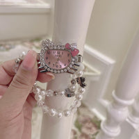 Thumbnail for Sweet Rhinestone Inlaid Cupid Charm Pearl Chain Hello Kitty Watch