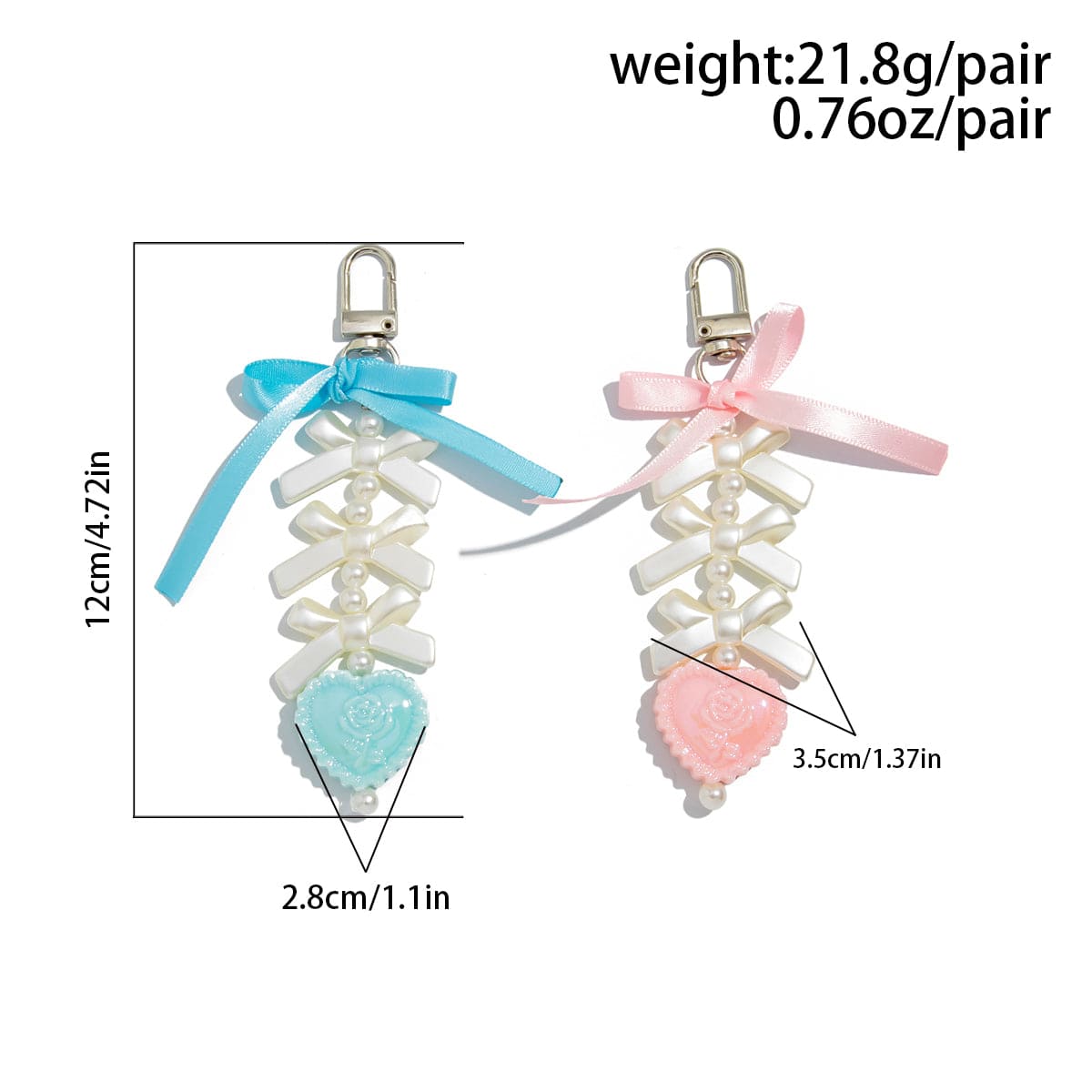 Sweet Ribbon Bowknot Floral Heart Charm Pearl Beaded Keychain Set - ArtGalleryZen