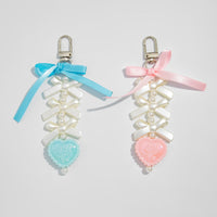 Thumbnail for Sweet Ribbon Bowknot Floral Heart Charm Pearl Beaded Keychain Set - ArtGalleryZen