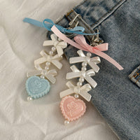 Thumbnail for Sweet Ribbon Bowknot Floral Heart Charm Pearl Beaded Keychain Set - ArtGalleryZen