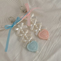 Thumbnail for Sweet Ribbon Bowknot Floral Heart Charm Pearl Beaded Keychain Set - ArtGalleryZen