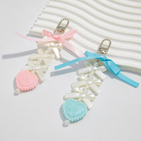 Thumbnail for Sweet Ribbon Bowknot Floral Heart Charm Pearl Beaded Keychain Set - ArtGalleryZen