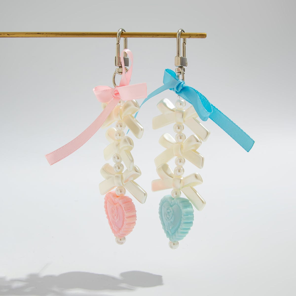 Sweet Ribbon Bowknot Floral Heart Charm Pearl Beaded Keychain Set - ArtGalleryZen