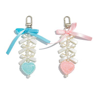 Thumbnail for Sweet Ribbon Bowknot Floral Heart Charm Pearl Beaded Keychain Set - ArtGalleryZen