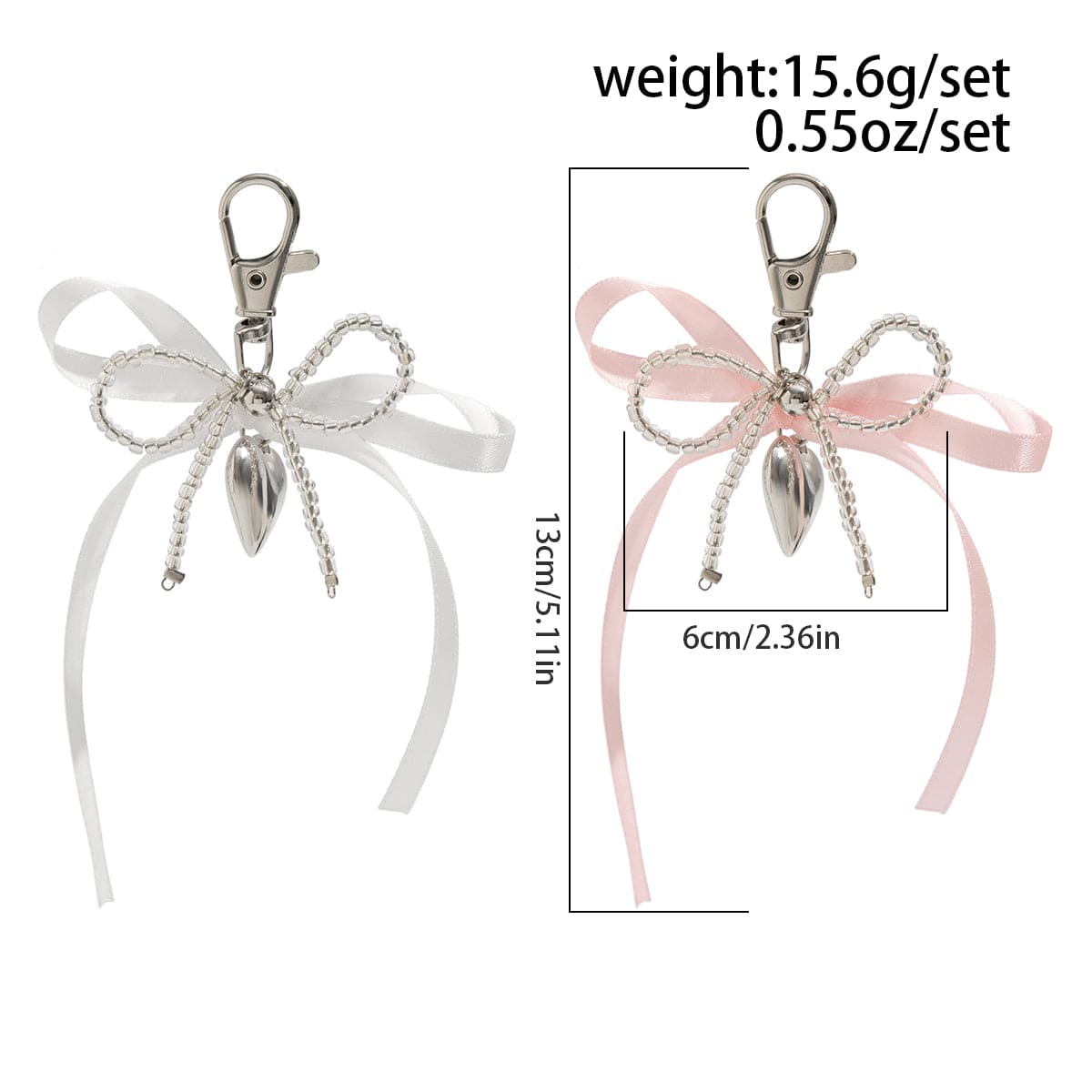 Sweet Ribbon Bowknot Heart Charm Seed Beaded Keychain Set - ArtGalleryZen